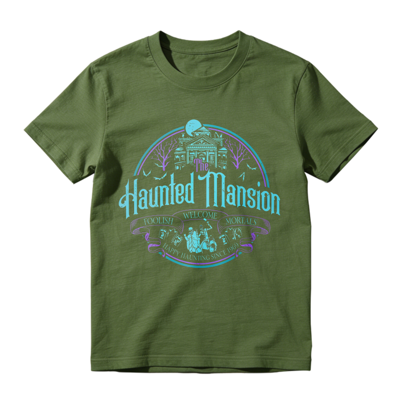 Vintage Spooky Ghost House Graphic Unisex Classic T-shirt Retro Halloween Moon Bat Short Sleeve Tee