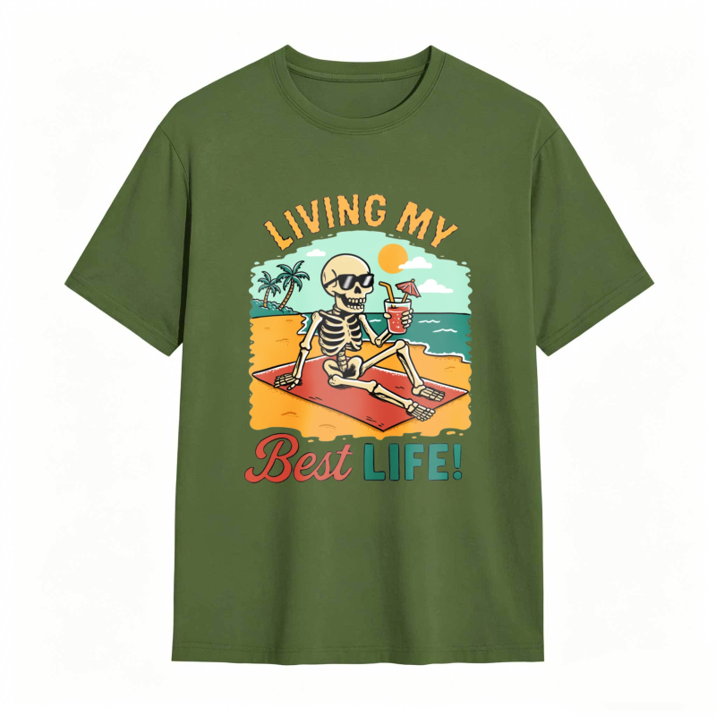 Skeleton On Beach With Cocktail Living My Best Life Unisex Classic T-shirt