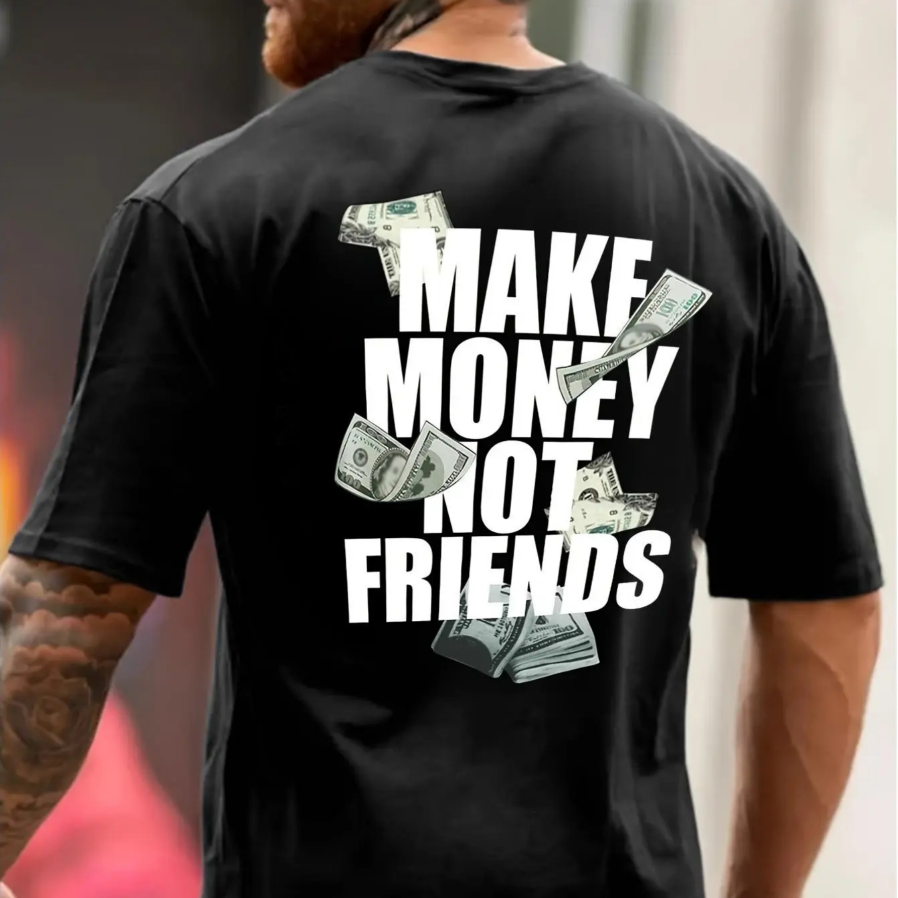 100% Cotton Men'S "Make Money Not Friends" Pattern Cotton T-Shirt - White Casual Short Sleeve Summer T-Shirt