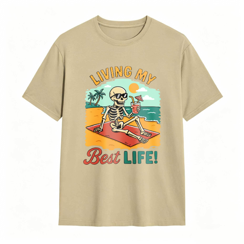 Skeleton On Beach With Cocktail Living My Best Life Unisex Classic T-shirt