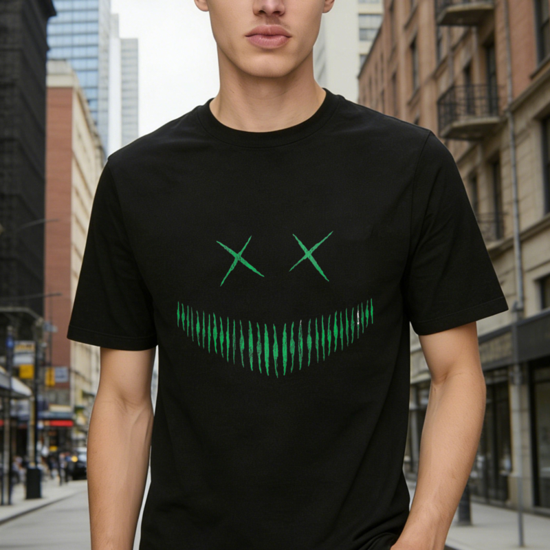 Green X Eyes And Sharp Teeth Smile Graphic T-shirt