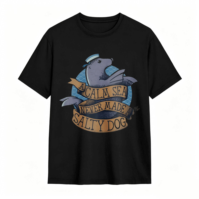 Whale And Sea Theme With A Calm Sea Never Made Salty Dog Text Unisex Classic T-shirt