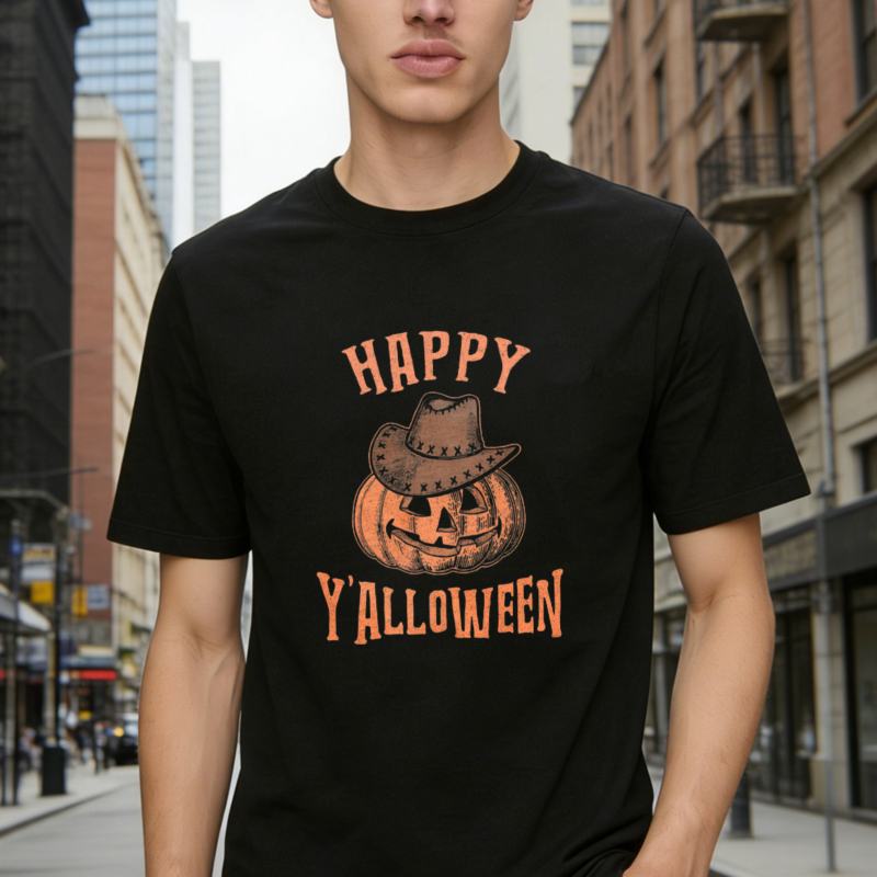 Happy Yalloween Cowboy Hat Pumpkin Graphic T-shirt