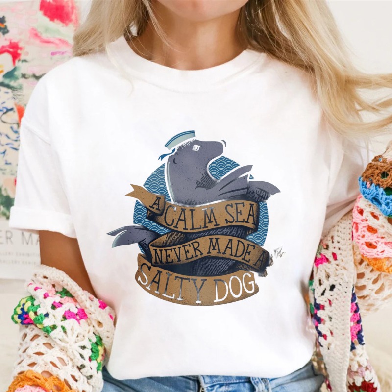 Whale And Sea Theme With A Calm Sea Never Made Salty Dog Text Unisex Classic T-shirt