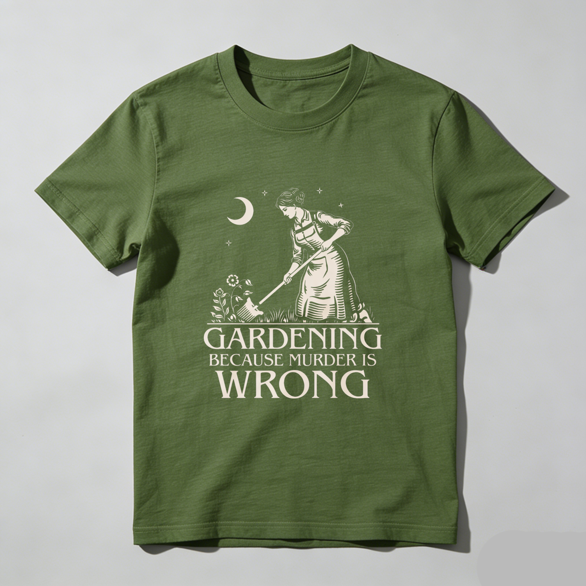 TEECURENT Gardening Because Murder Is Wrong T-Shirt Funny Garden Humor Gift For Gardeners And Plant Lovers WOMEN