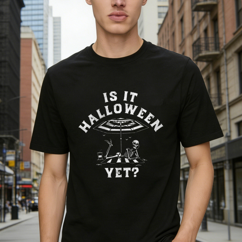 Is It Halloween Yet Skeleton Under Umbrella Graphic T-shirt