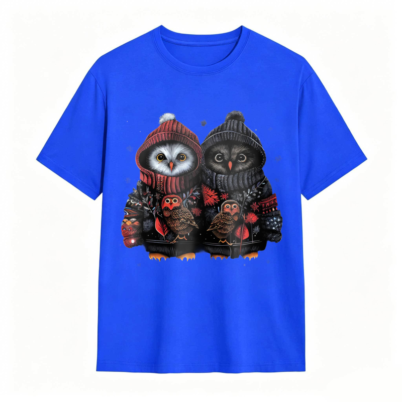 Owl Couple Wearing Winter Hats And Sweaters Unisex Classic T-shirt