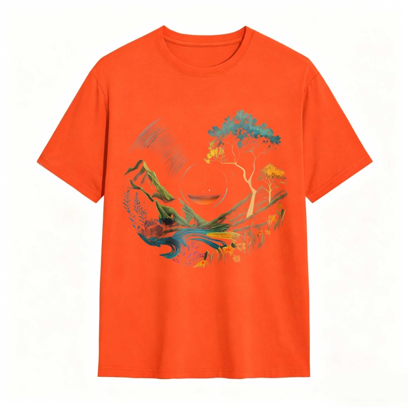 Nature Landscape With Mountain River Tree And Sun Unisex Classic T-shirt