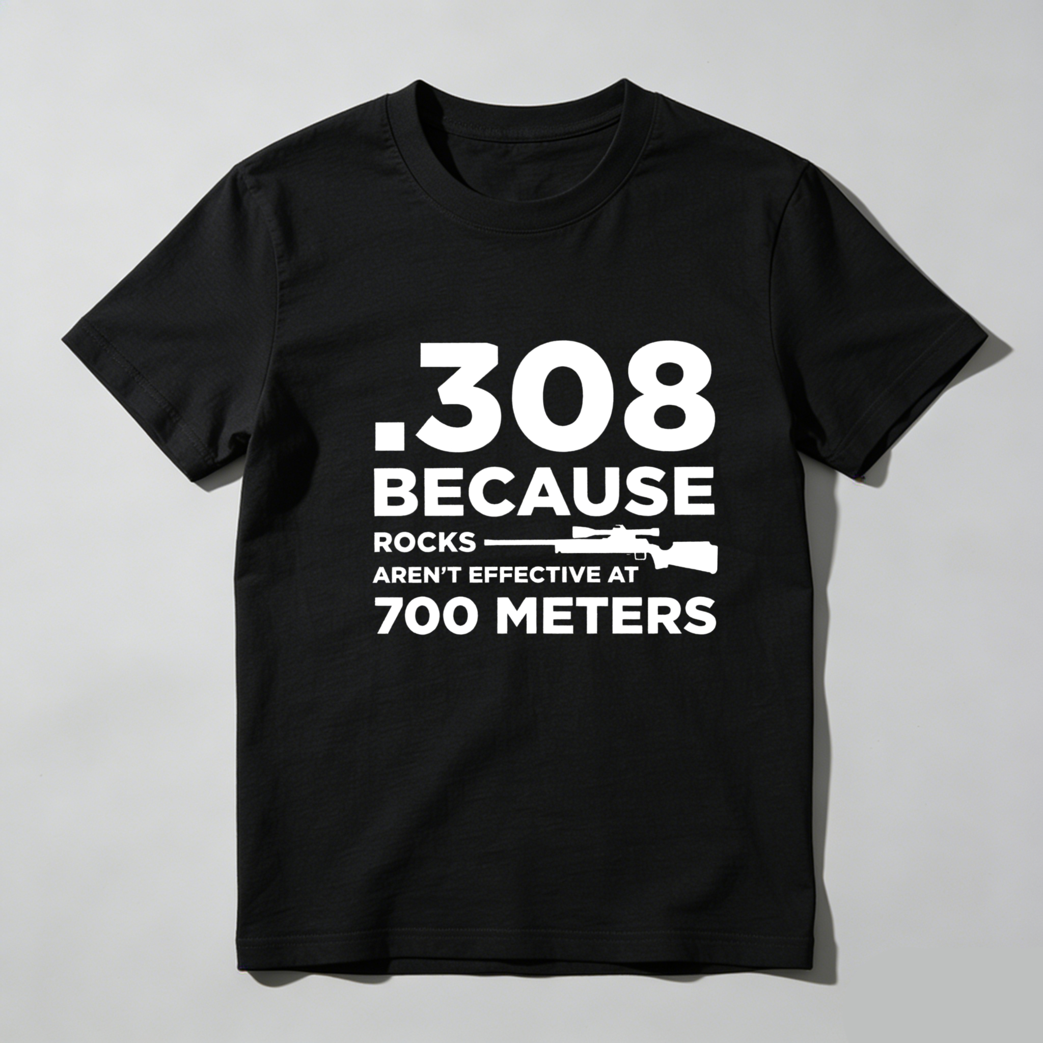 Teecurent .308 Because Rocks Aren't Effective At 700 Meters Pure Cotton Short Sleeve T Shirt-TeeCurent