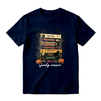 Spooky Season Halloween Movie Books Stack Graphic T-shirt