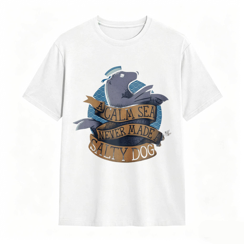 Whale And Sea Theme With A Calm Sea Never Made Salty Dog Text Unisex Classic T-shirt