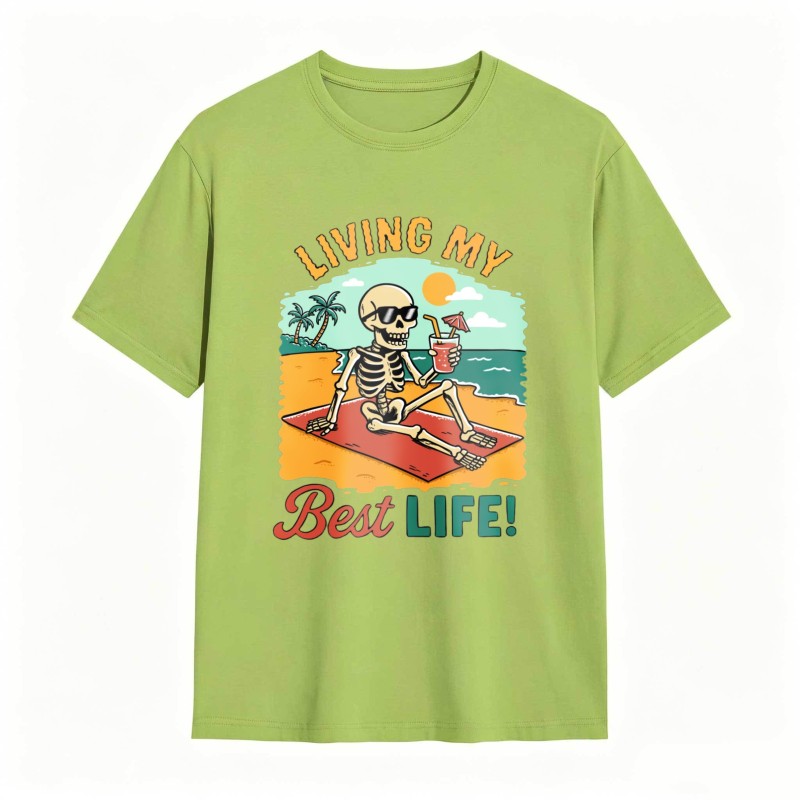Skeleton On Beach With Cocktail Living My Best Life Unisex Classic T-shirt