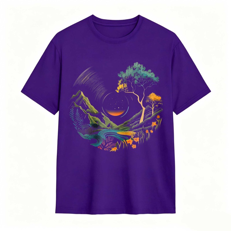 Nature Landscape With Mountain River Tree And Sun Unisex Classic T-shirt