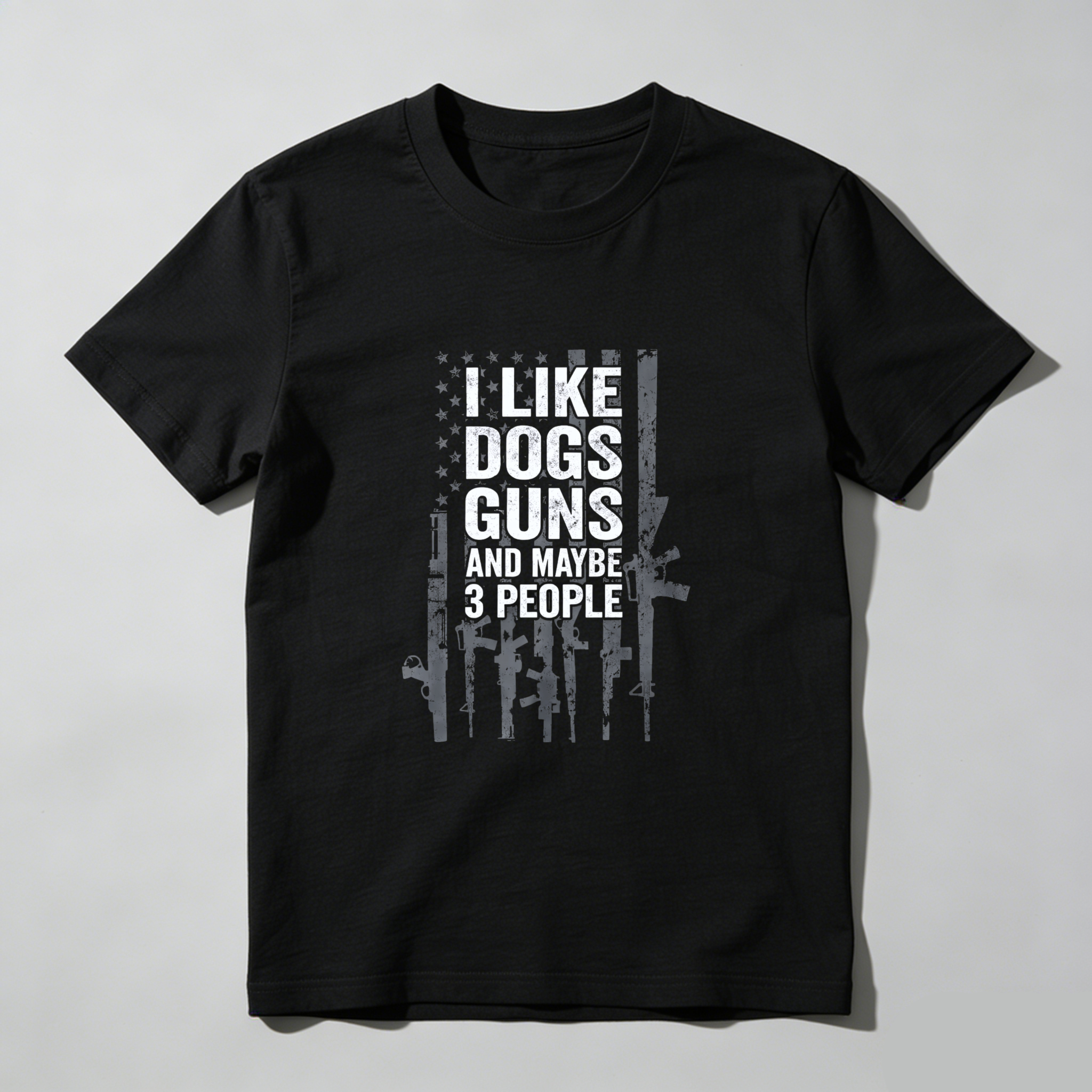 TEECURENT I Like Dogs Guns And Maybe 3 People T Shirt Men Women Black Graphic Tee Gun Lover Dog Owner Funny Statement Shirt
