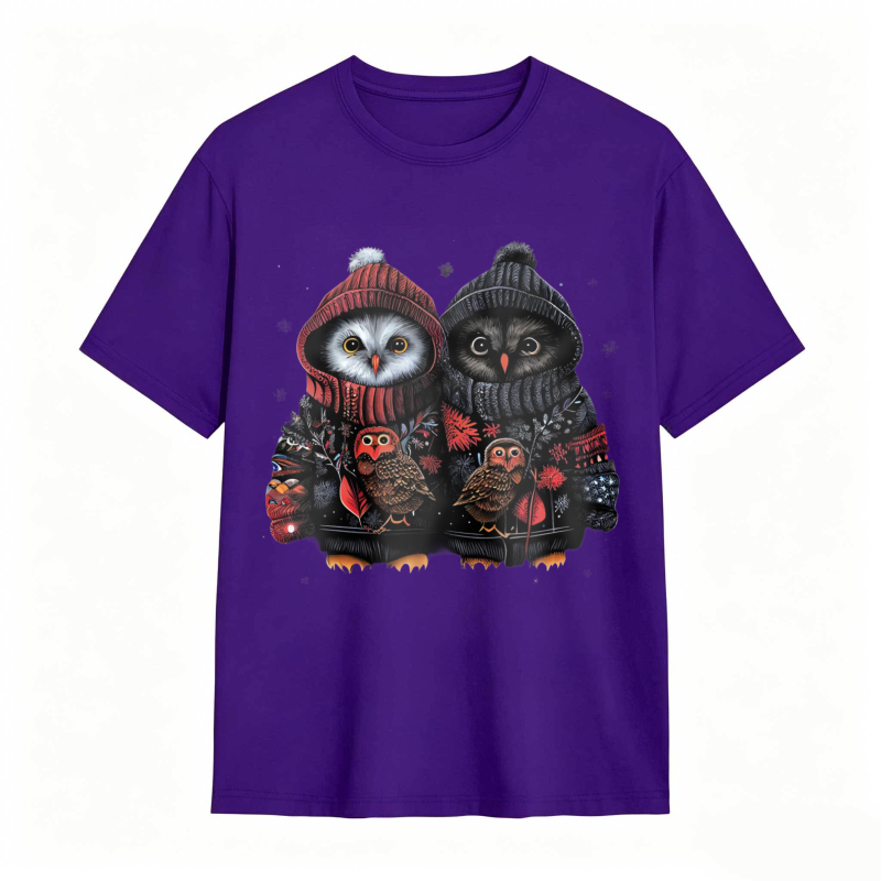 Owl Couple Wearing Winter Hats And Sweaters Unisex Classic T-shirt