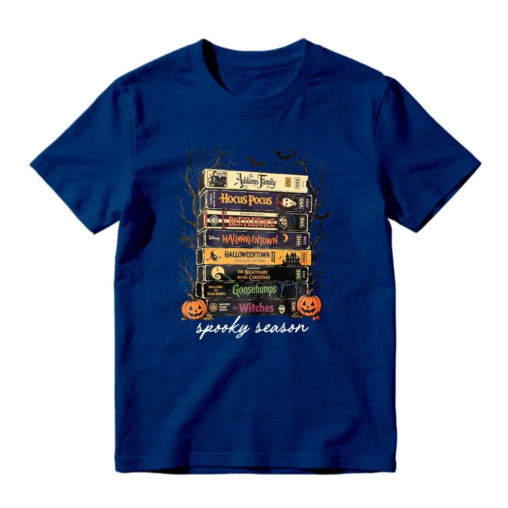 Spooky Season Halloween Movie Books Stack Graphic T-shirt