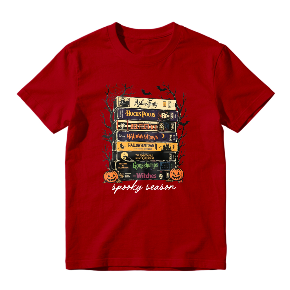 Spooky Season Halloween Movie Books Stack Graphic T-shirt