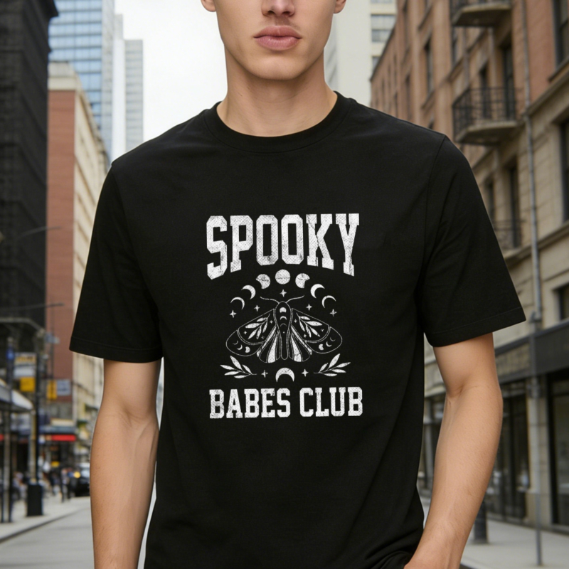 Spooky Babes Club Moth And Moon Phase Graphic T-shirt