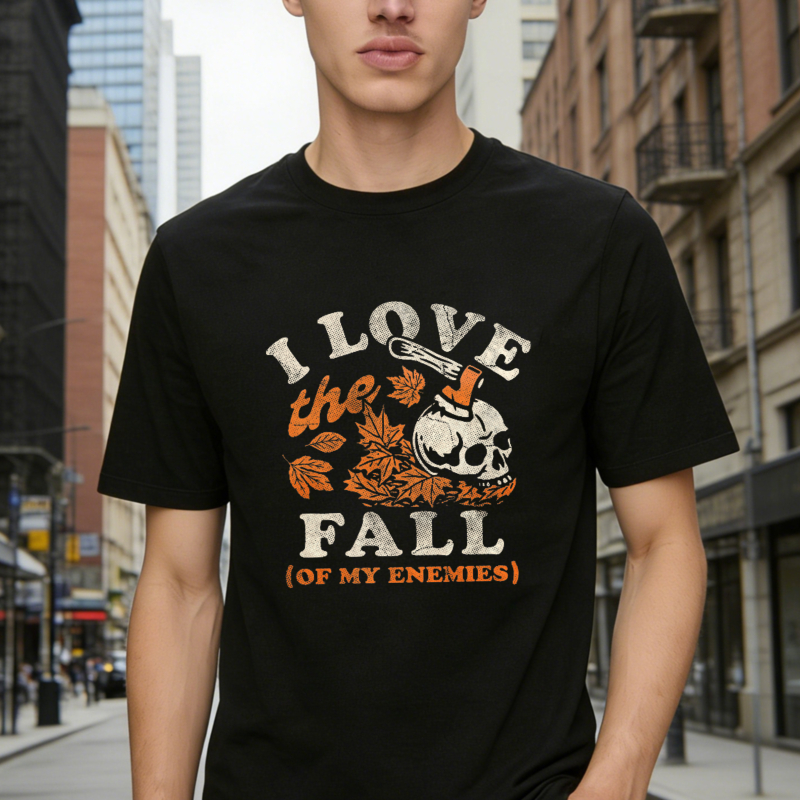 I Love The Fall Of My Enemies Skull And Autumn Leaves Funny Halloween Graphic T-shirt