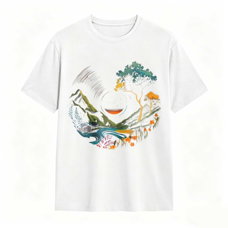 Nature Landscape With Mountain River Tree And Sun Unisex Classic T-shirt
