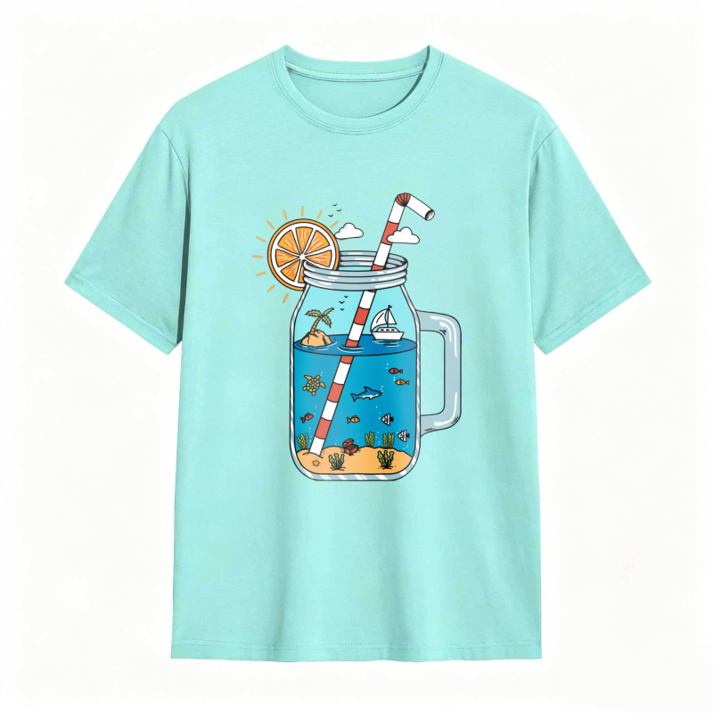 Mason Jar With Beach Scene And Lemonade Design Unisex Classic T-shirt