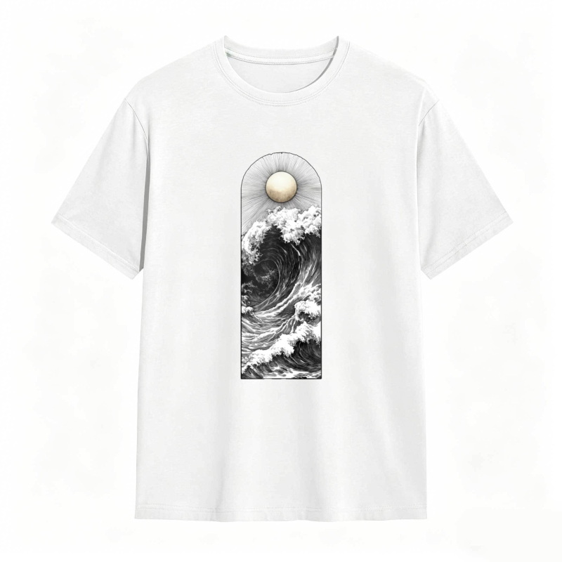 Wave And Moon Arch Design Unisex Classic T-shirt