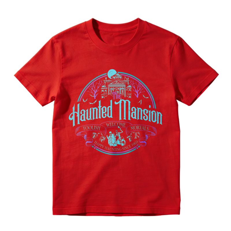 Vintage Spooky Ghost House Graphic Unisex Classic T-shirt Retro Halloween Moon Bat Short Sleeve Tee