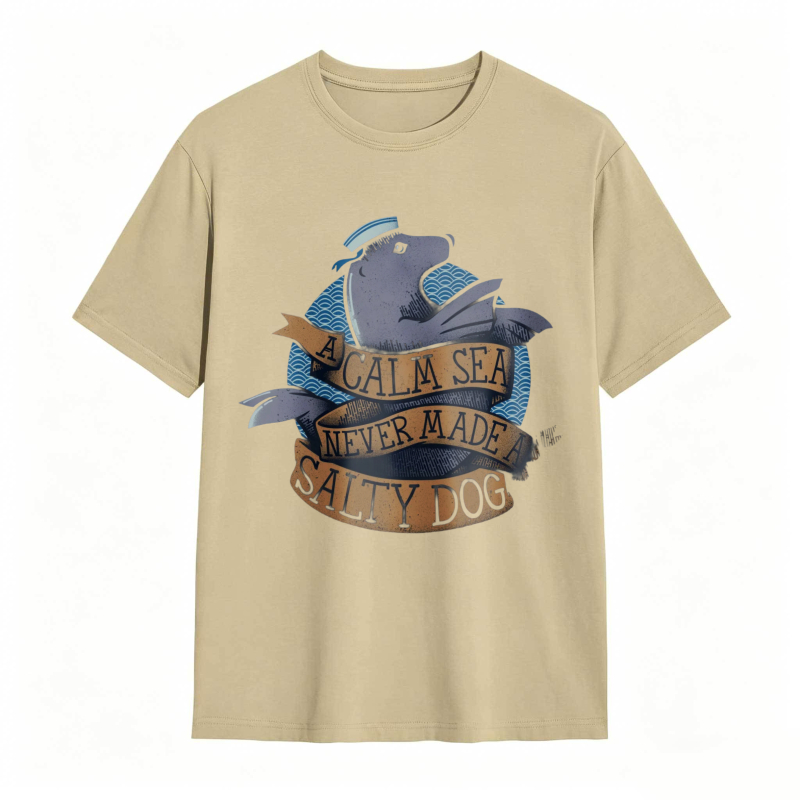 Whale And Sea Theme With A Calm Sea Never Made Salty Dog Text Unisex Classic T-shirt