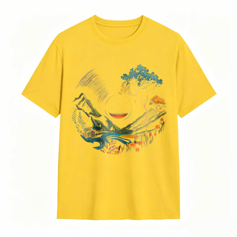 Nature Landscape With Mountain River Tree And Sun Unisex Classic T-shirt