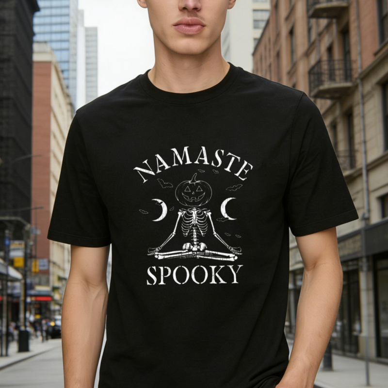 Namaste Spooky Skeleton Pumpkin Yoga Halloween Graphic T-shirt
