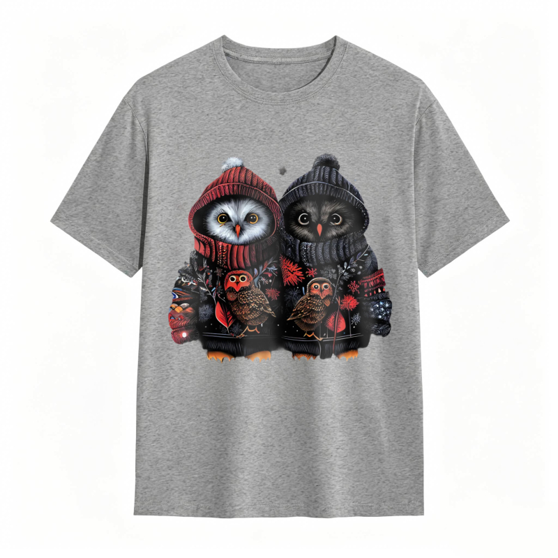 Owl Couple Wearing Winter Hats And Sweaters Unisex Classic T-shirt