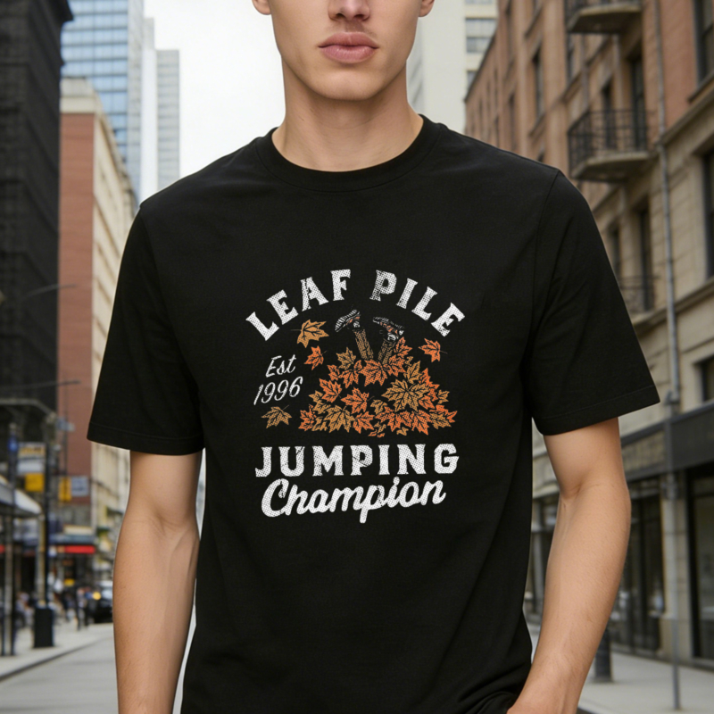Leaf Pile Jumping Champion Est 1996 Autumn Leaves Graphic T-shirt