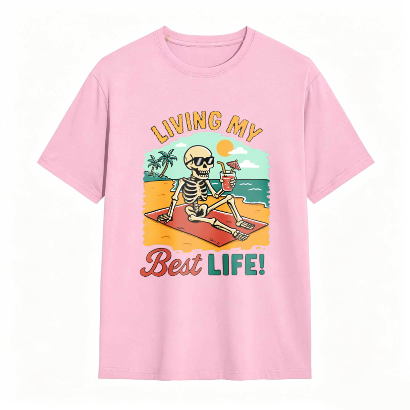 Skeleton On Beach With Cocktail Living My Best Life Unisex Classic T-shirt