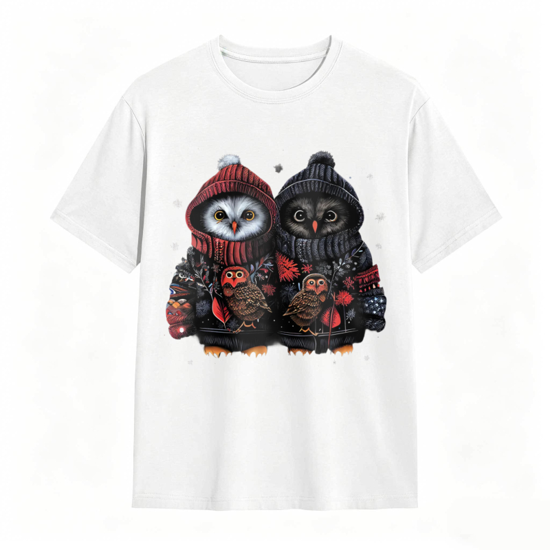 Owl Couple Wearing Winter Hats And Sweaters Unisex Classic T-shirt