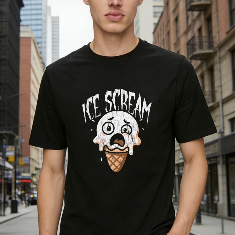 Ice Scream Melting Ice Cream Cone Face Graphic T-shirt