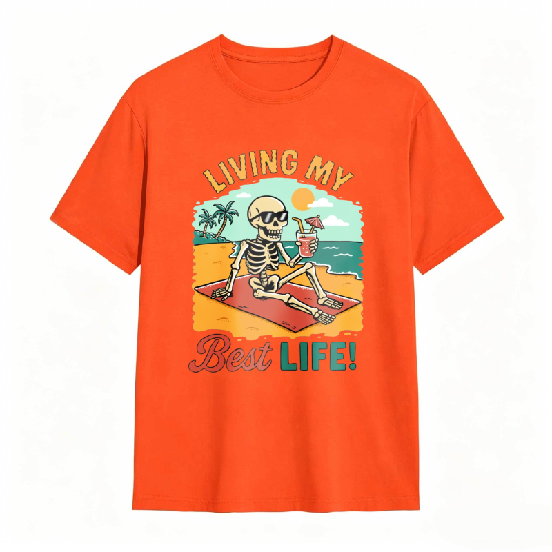Skeleton On Beach With Cocktail Living My Best Life Unisex Classic T-shirt