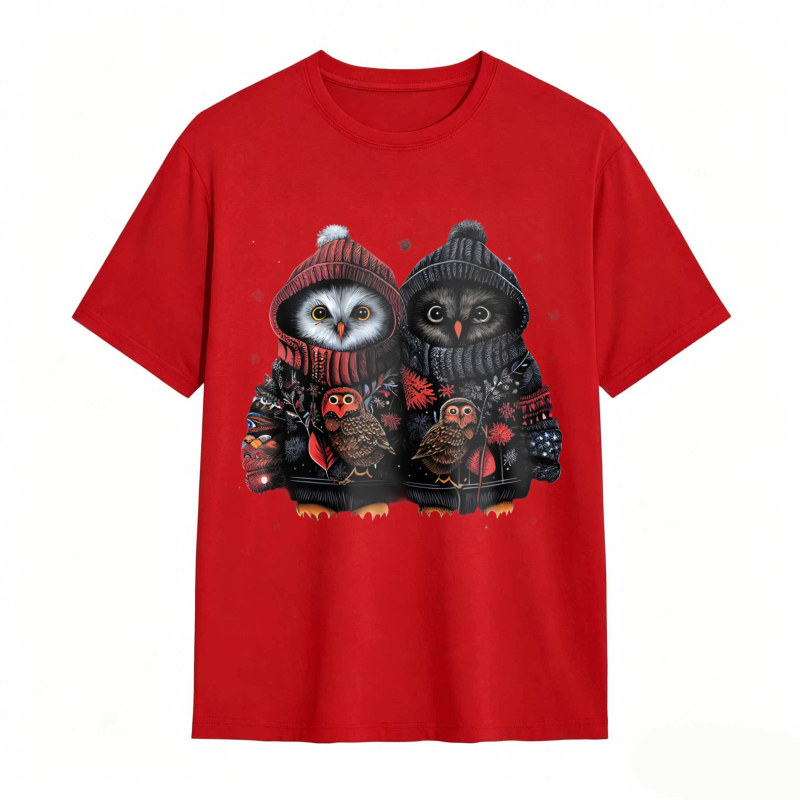 Owl Couple Wearing Winter Hats And Sweaters Unisex Classic T-shirt
