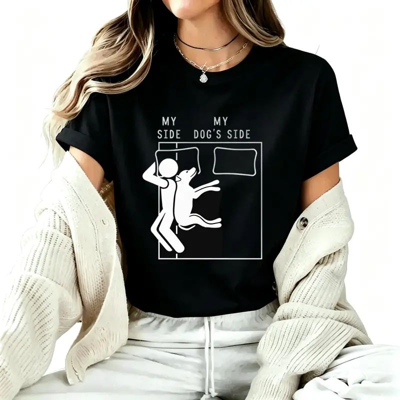 Funny Dog Owner My Side My Dogs Side Graphic T-Shirt,Novelty Dog Lover Quote Top