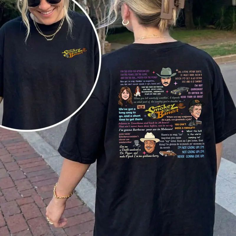 Sm0key & Th3 B4nd1t Quote Collage T-Shirt, 70s Retro Movie Fan Tee