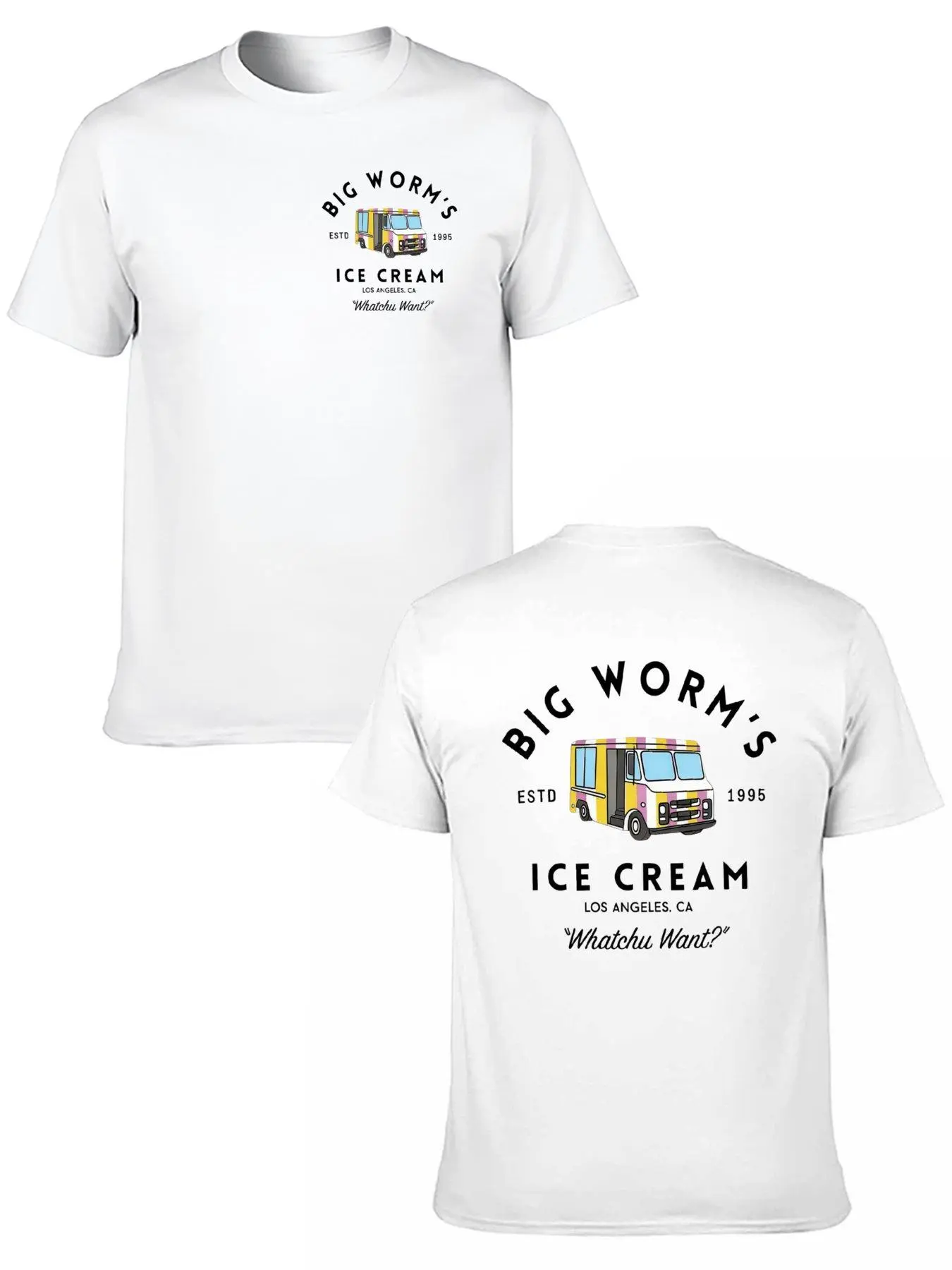 Big Worm's Ice Cream Unisex Cotton T-Shirt Retro Truck Graphic 'Whatchu Want?'