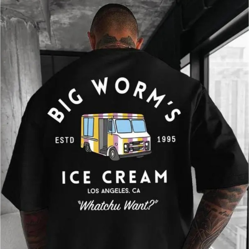 Big Worm's Ice Cream Unisex Cotton T-Shirt Retro Truck Graphic 'Whatchu Want?'