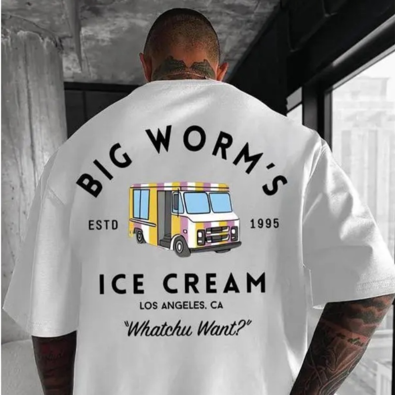 Big Worm's Ice Cream Unisex Cotton T-Shirt Retro Truck Graphic 'Whatchu Want?'