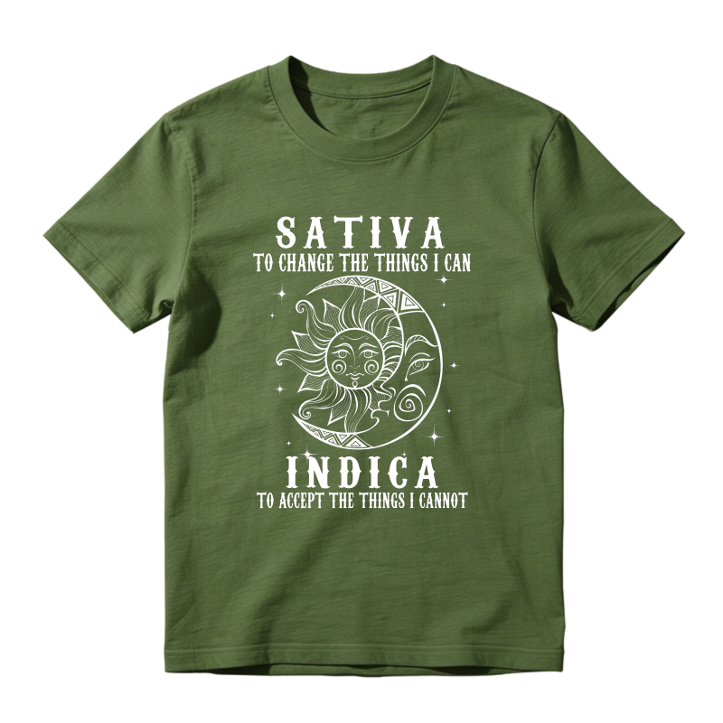 100% Cotton Unisex Sativa To Change The Things I Can Indica Cannabis Weed T-Shirt Casual Top