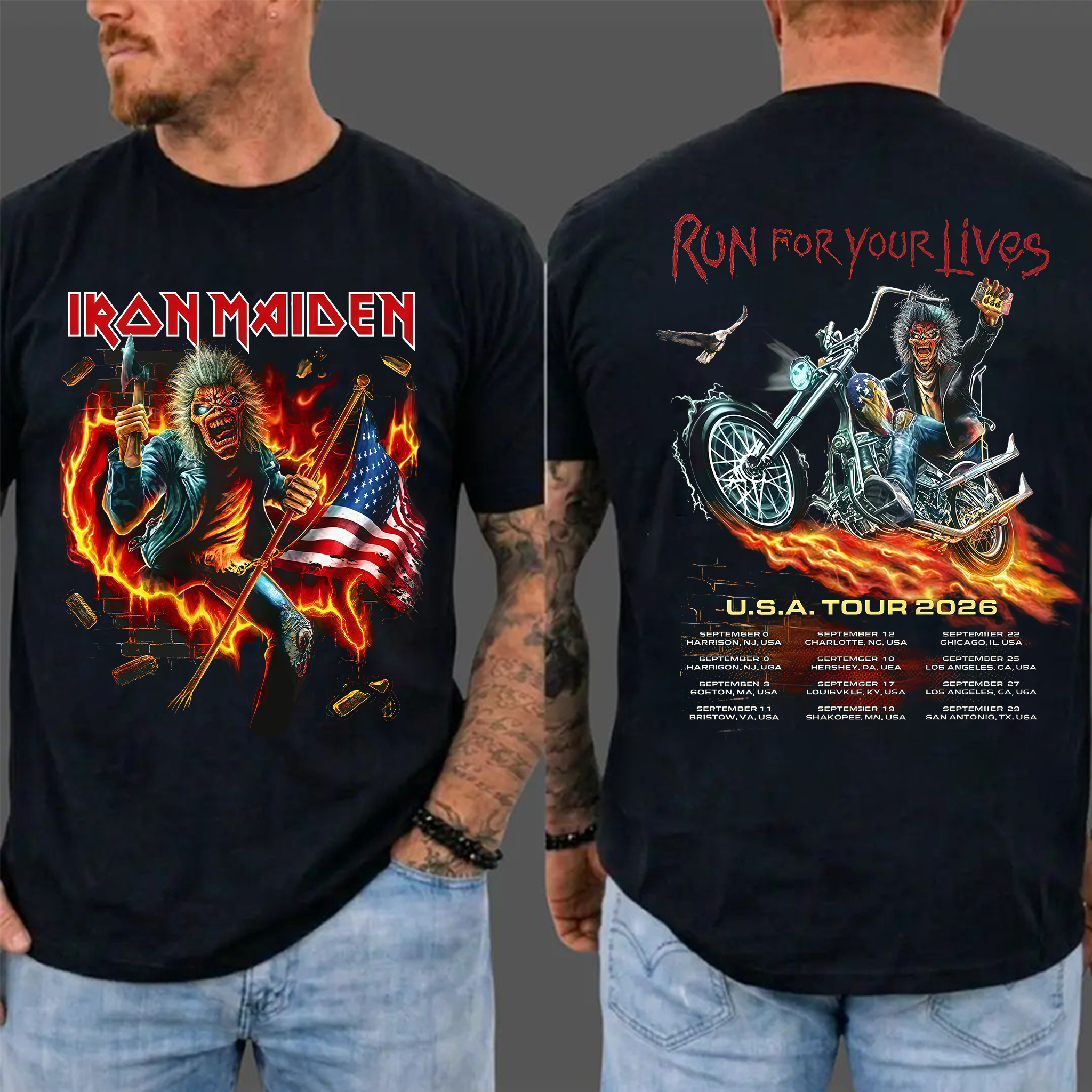 2026 "Run For Your Lives" Heavy Metal Biker Graphic Music T-Shirt