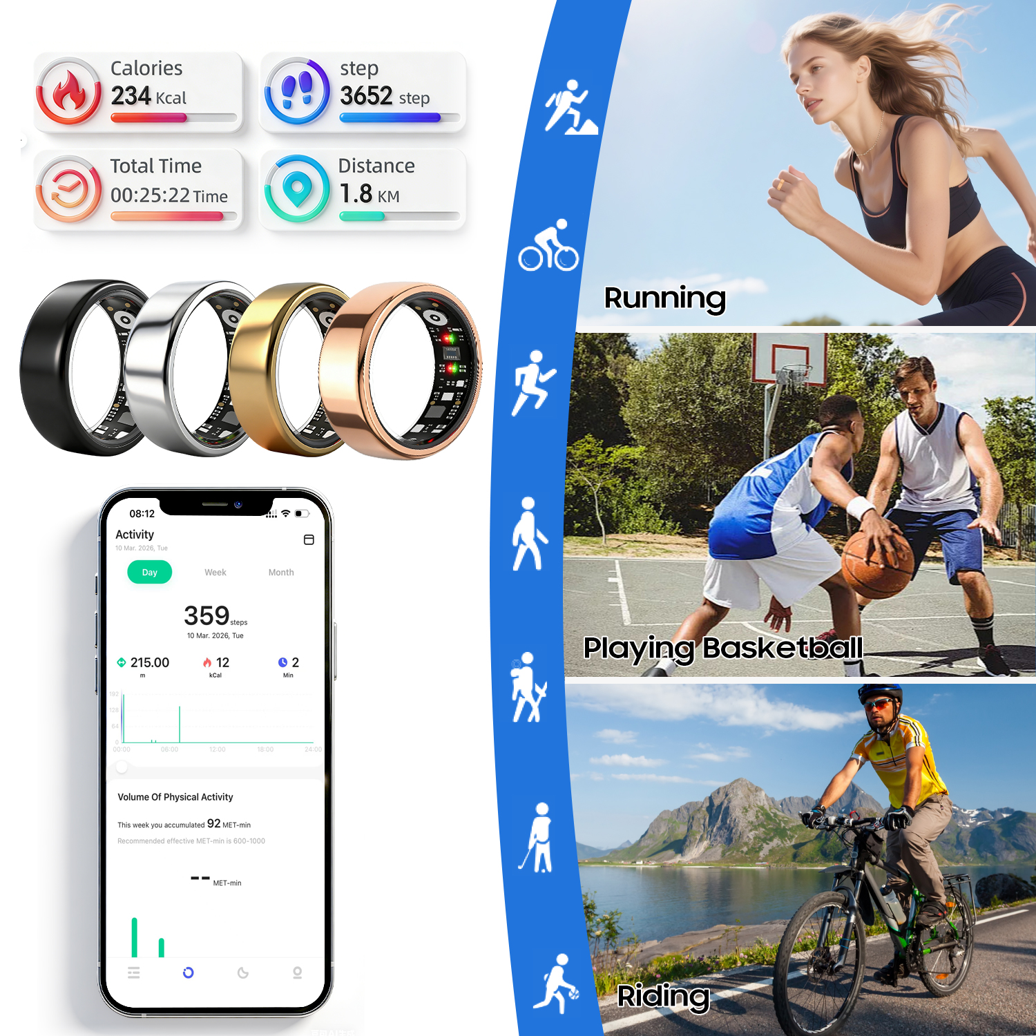 Smart Ring Gen 3,IP68 Waterproof Health Tracker with No Subscription Fee, 24/7 Heart Rate, Sleep & SpO2 Monitor, HRV & Stress Tracking Fitness Ring for Men Women, Android/iOS