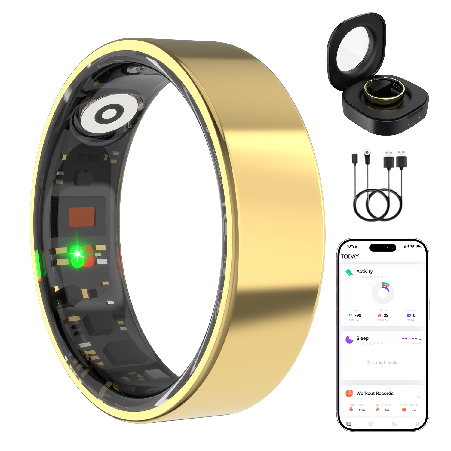 Smart Ring for Women Men No Subscription Fee, 50M Waterproof Health Tracker, 24/7 Heart Rate & Sleep Monitoring, HRV & Stress Tracking, 140+ Sport Mode Fitness Ring Gen 4 for Android/iOS