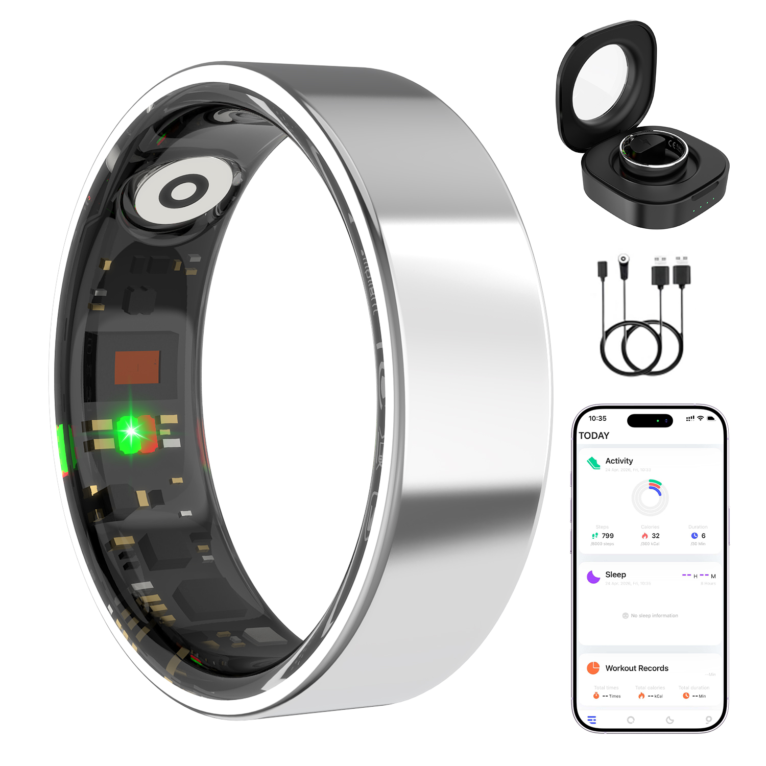 Smart Ring for Women Men No Subscription Fee, 50M Waterproof Health Tracker, 24/7 Heart Rate & Sleep Monitoring, HRV & Stress Tracking, 140+ Sport Mode Fitness Ring Gen 4 for Android/iOS