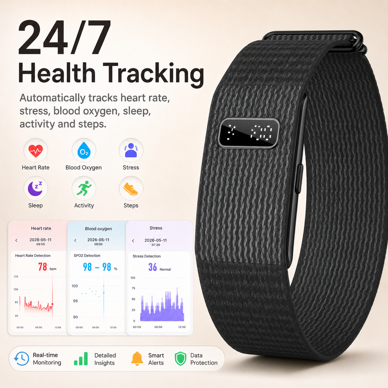 AutrefoisElf Smart Bracelet for Men Women, Health Band with 55-Day Battery Life, Minimalist Fitness Tracker with Time Display, 24/7 Heart Rate SpO2 Sleep Monitor, IP68 Waterproof Smart Band, Free App, 2 Bands