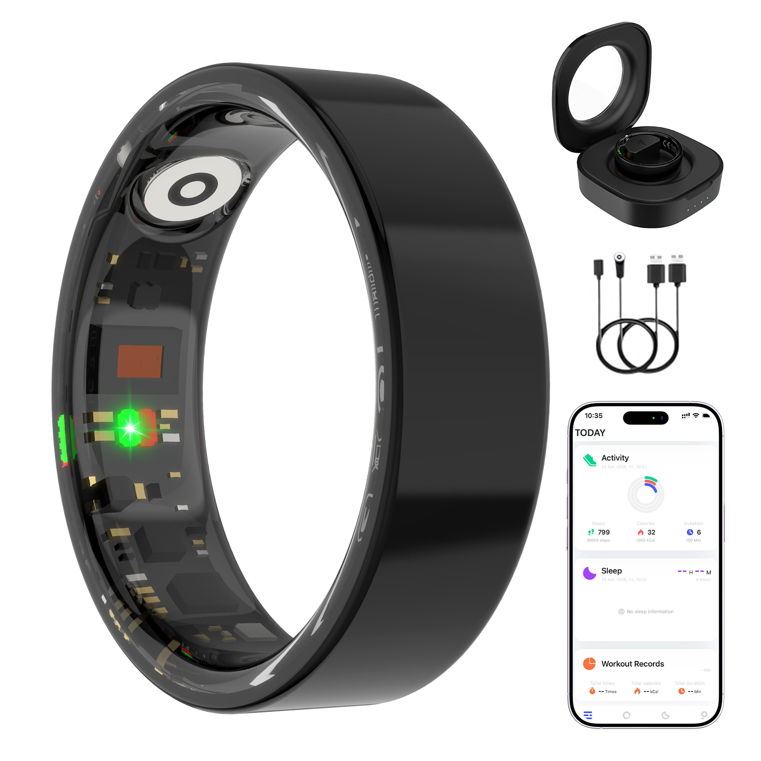 Smart Ring for Women Men No Subscription Fee, 50M Waterproof Health Tracker, 24/7 Heart Rate & Sleep Monitoring, HRV & Stress Tracking, 140+ Sport Mode Fitness Ring Gen 4 for Android/iOS