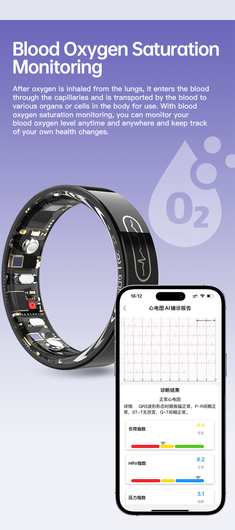 AutrefoisElf Smart Ring for Women & Men, Health Tracker Rings with Electrocardiogram Blood Pressure & Sleep ECG Chip Monitoring,IP68 Waterproof Fitness Ring,No Subscription Fee for Android/iOS